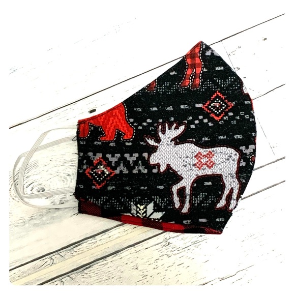 Hand Crafted Accessories - Adult Face mask rustic fall plaid moose winter